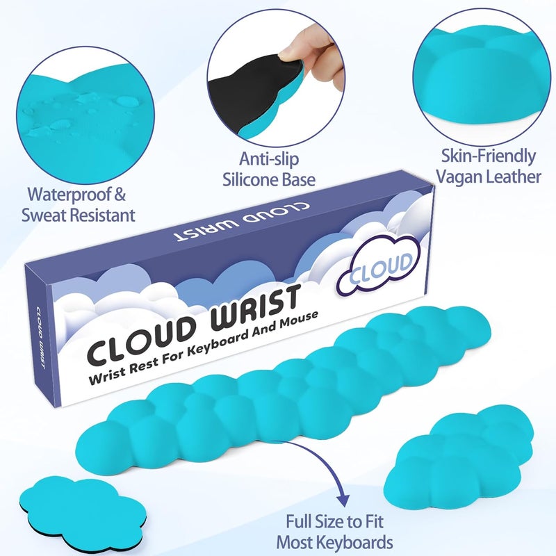 Sushret Cloud Wrist Rest for Keyboard and Mouse, Memory Foam PU Leather Keyboard Wrist Rest with Ergonomic Support, Non-Slip Base, Cute Arm Rest Pad & Palm Cushion, Office Desk Accessory, Scuba Blue - Image 5